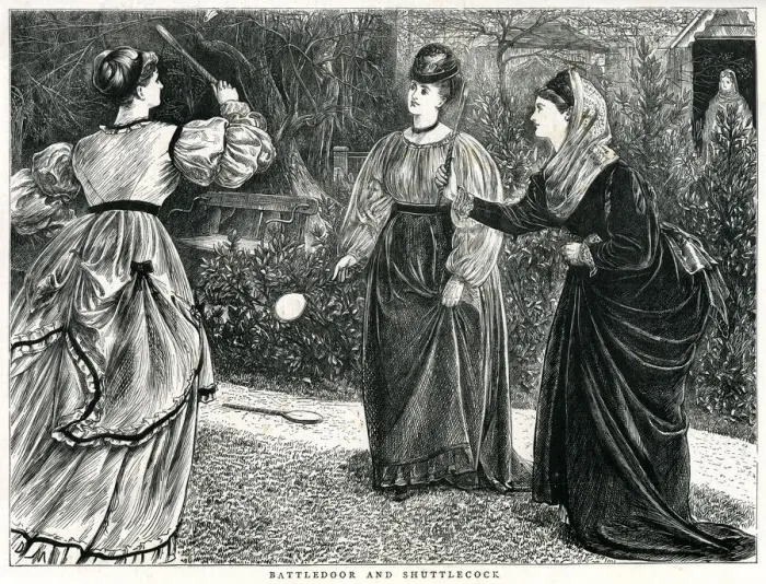 Framed Print : 3 LADIES PLAY BATTLEDORE 1871 Framed Print : 3 LADIES PLAY BATTLEDORE 1871