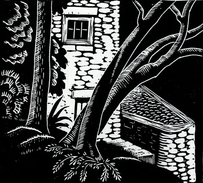 Framed Print : The Mill. Lino cut showing an old mill covered by a diagonally growing tree Framed Print : The Mill. Lino cut showing an old mill covered by a diagonally growing tree
