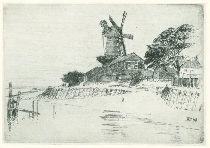 Framed Print : The Mill. An etching of a large windmill, situated amongst some rustic Framed Print : The Mill. An etching of a large windmill, situated amongst some rustic