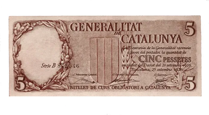 Framed Print : 5 pesetas bill issued by the Generalitat of Catalunya Framed Print : 5 pesetas bill issued by the Generalitat of Catalunya