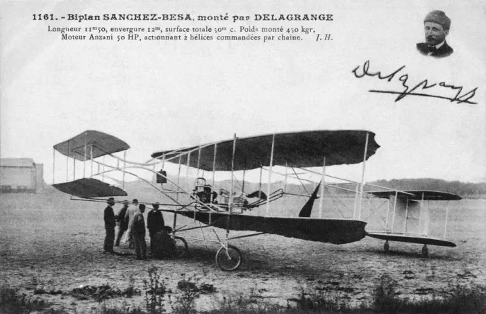 Framed Print : 50HP Sanchez-Besa Biplane Pilot Leon Delagrange Parked Framed Print : 50HP Sanchez-Besa Biplane Pilot Leon Delagrange Parked