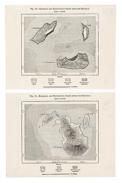 Before and After. Krakatau and neighbouring islets before and after the eruption