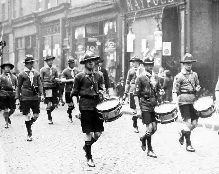 Framed Print : 71st Liverpool Scouts on parade, probably 1930s Framed Print : 71st Liverpool Scouts on parade, probably 1930s