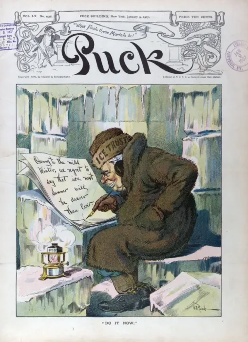 Framed Print : Do it now. Illustration shows a man sitting in an ice house, wearing a fur coat Framed Print : Do it now. Illustration shows a man sitting in an ice house, wearing a fur coat