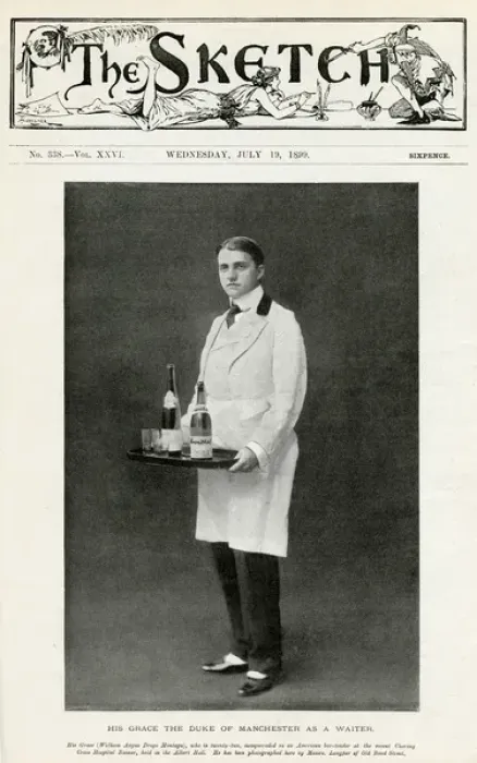 Framed Print : The 9th Duke of Manchester dressed up as a bar tender Framed Print : The 9th Duke of Manchester dressed up as a bar tender