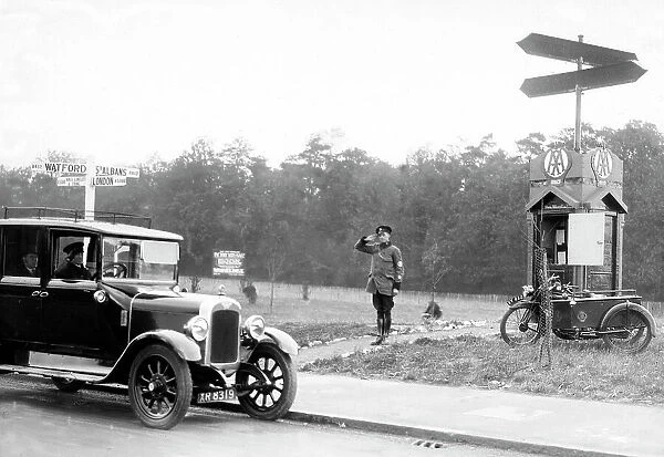 AA patrolman at Garston near Watford probably 1930s