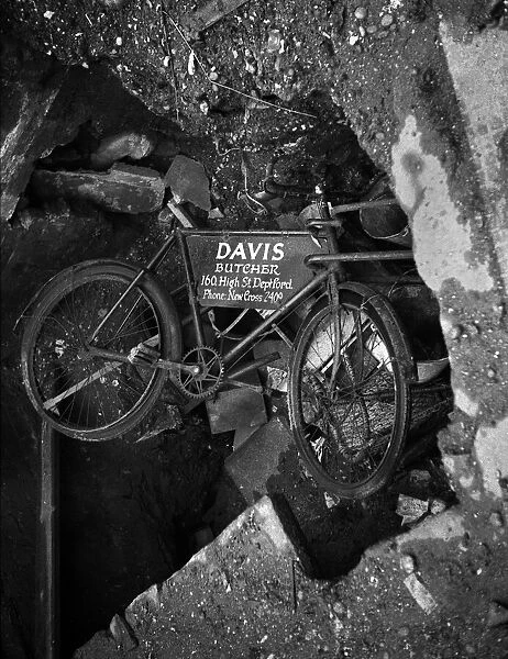 Abandoned butchers bike in Deptford bomb crater, London