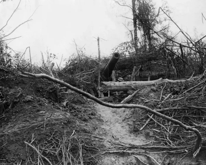 Framed Print : Abandoned German howitzer, Western Front, WW1 Framed Print : Abandoned German howitzer, Western Front, WW1