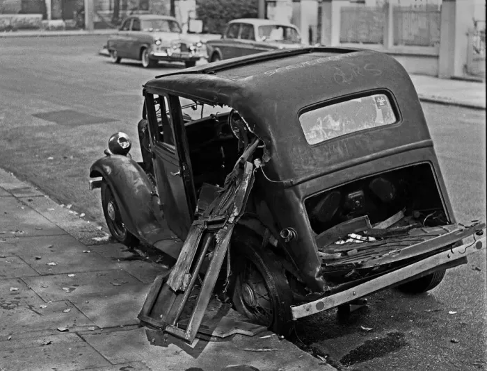 Framed Print : Abandoned, vandalised car, London Framed Print : Abandoned, vandalised car, London