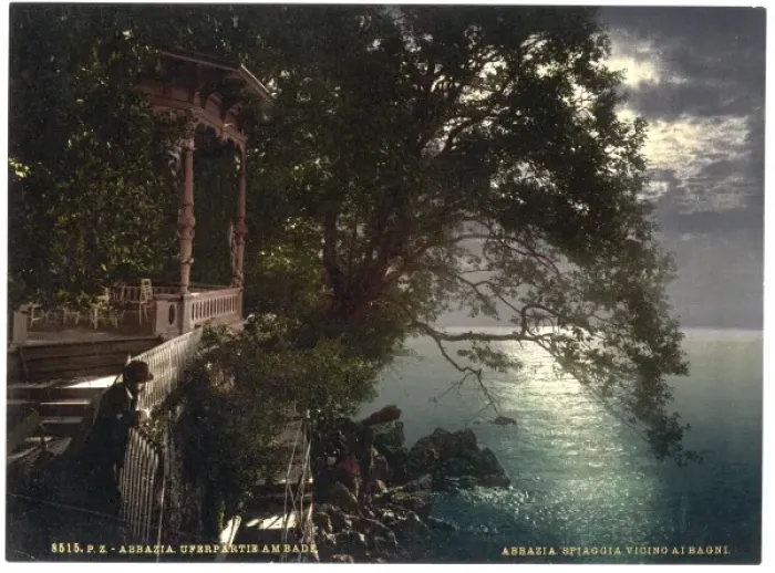 Framed Print : Abbazia, moonlight near the baths, Istria, Austro-Hungary Framed Print : Abbazia, moonlight near the baths, Istria, Austro-Hungary