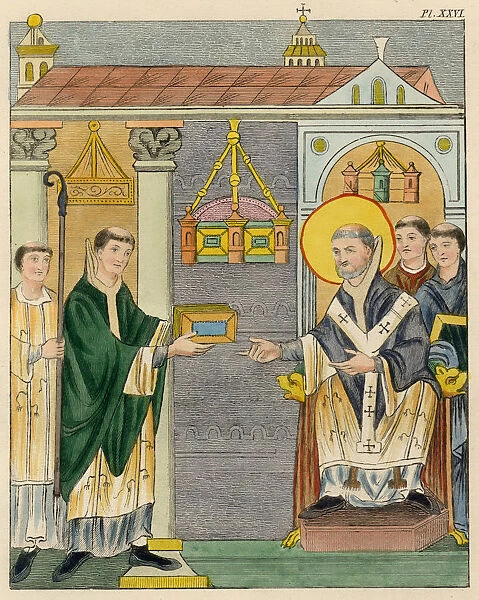 Abbot Elfnoth presents prayer book to monks