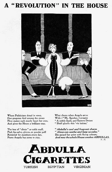 Abdulla Cigarettes advert featuring female M. P. 1919