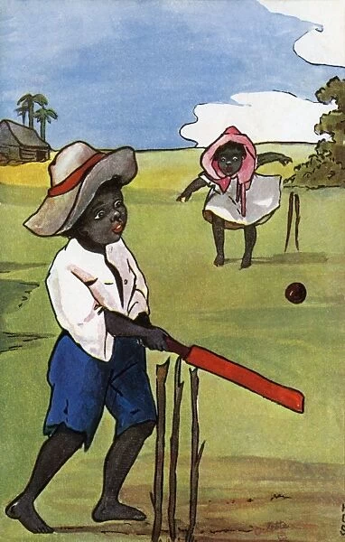 Aboriginal boy playing cricket