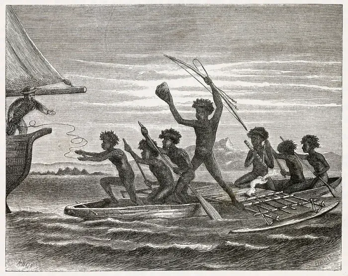 Framed Print : Aboriginal canoe-men Date: circa 1860 Framed Print : Aboriginal canoe-men Date: circa 1860