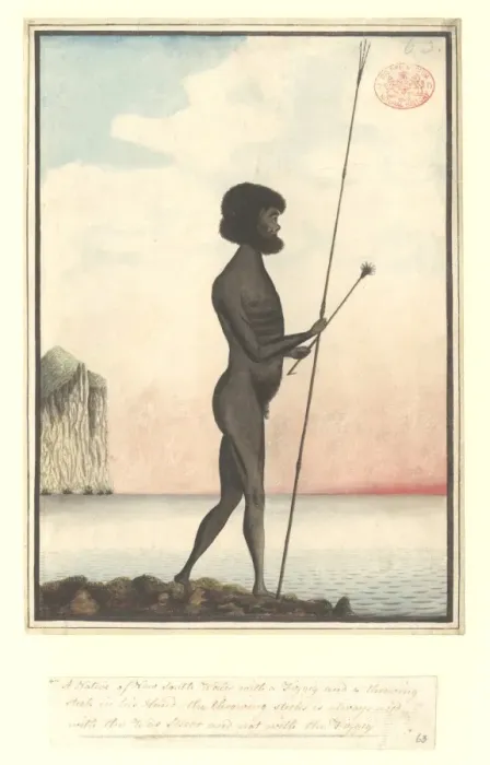 Framed Print : Aboriginal man equipped for fishing, standing by the sea Framed Print : Aboriginal man equipped for fishing, standing by the sea