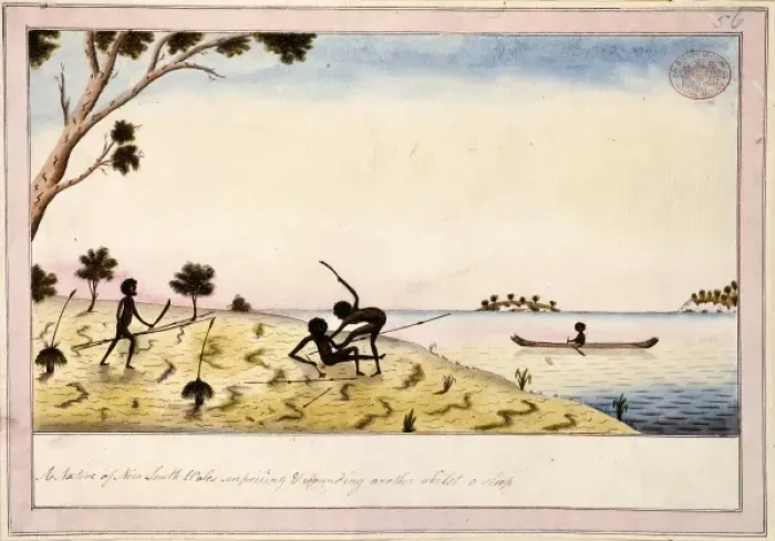 Framed Print : Aboriginal men fighting in a landscape Framed Print : Aboriginal men fighting in a landscape