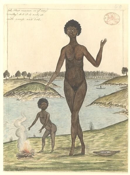 Aboriginal woman and child by a fire