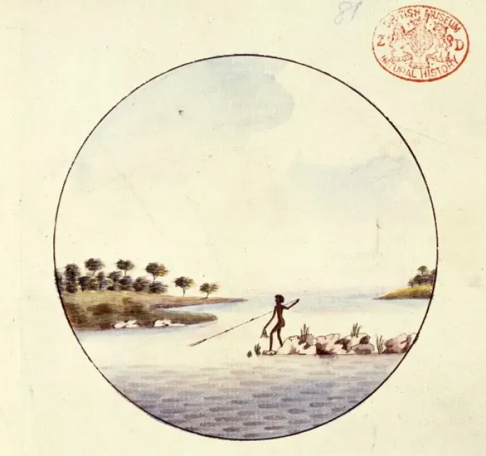 Framed Print : An Aborigine fishing from the shore Framed Print : An Aborigine fishing from the shore