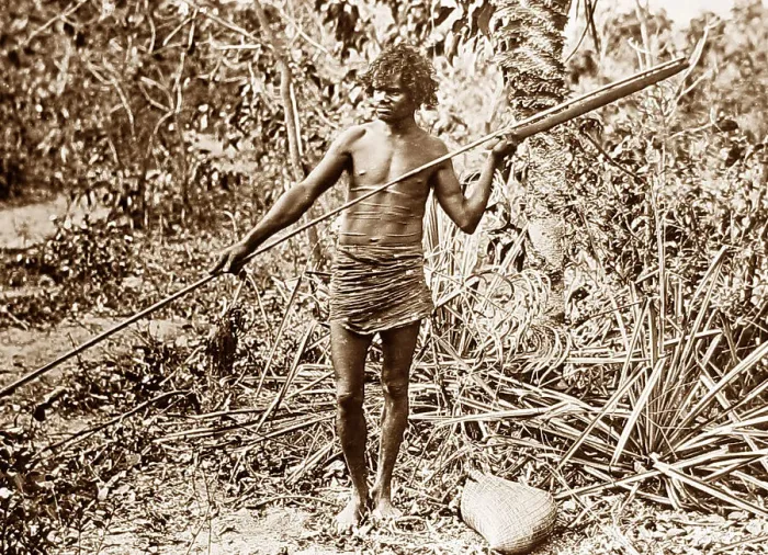 Framed Print : Aborigine throwing spear with a womerah Australia Framed Print : Aborigine throwing spear with a womerah Australia