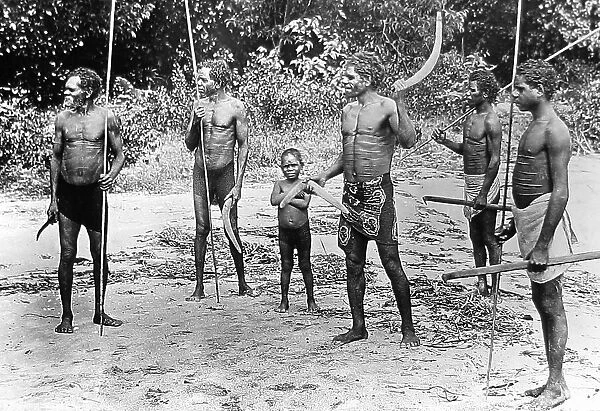 Aborigines with throwing sticks Queensland Australia