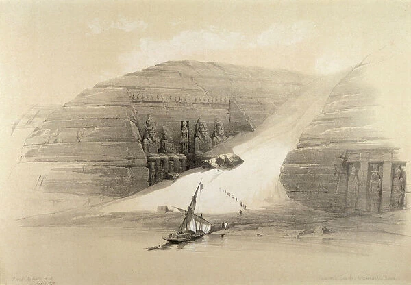 ABU SIMBEL  /  EGYPT. The Temples of Abu Simbel viewed from the Nile. Date: 1848