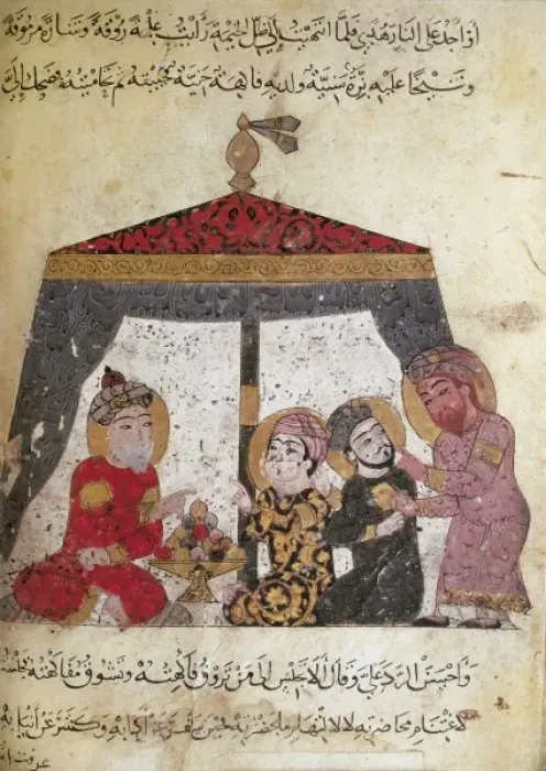 Framed Print : Abu Zayd greets at the tent. 13th c. Islamic Framed Print : Abu Zayd greets at the tent. 13th c. Islamic