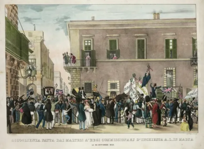 Framed Print : Accoglienza fatta dai maltesi a regi commissionarj d inchist Framed Print : Accoglienza fatta dai maltesi a regi commissionarj d inchist