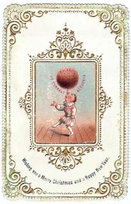 Framed Print : Acrobat balancing pudding on nose on a Christmas card Framed Print : Acrobat balancing pudding on nose on a Christmas card