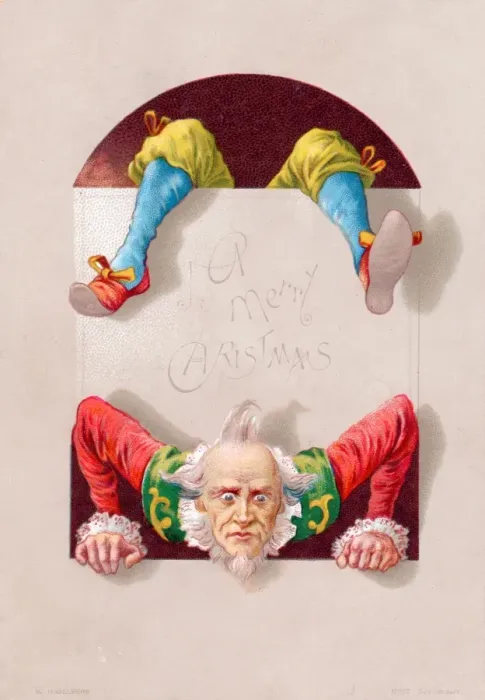 Framed Print : Acrobatic clown on a Christmas card Framed Print : Acrobatic clown on a Christmas card