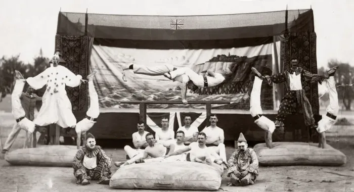 Framed Print : Acrobats, gymnasts and clown, 1st Hampshire Regiment Framed Print : Acrobats, gymnasts and clown, 1st Hampshire Regiment