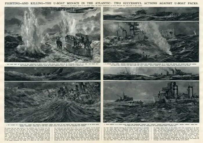 Framed Print : Actions against U-boats in Atlantic by G. H. Davis Framed Print : Actions against U-boats in Atlantic by G. H. Davis