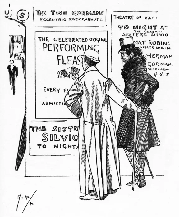 Framed Print : Two Actors outside a theatre comment on a Flea Circus Framed Print : Two Actors outside a theatre comment on a Flea Circus