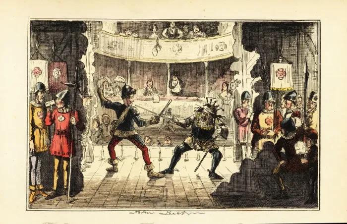 Framed Print : Actors playing Henry Tudor fighting King Richard III Framed Print : Actors playing Henry Tudor fighting King Richard III