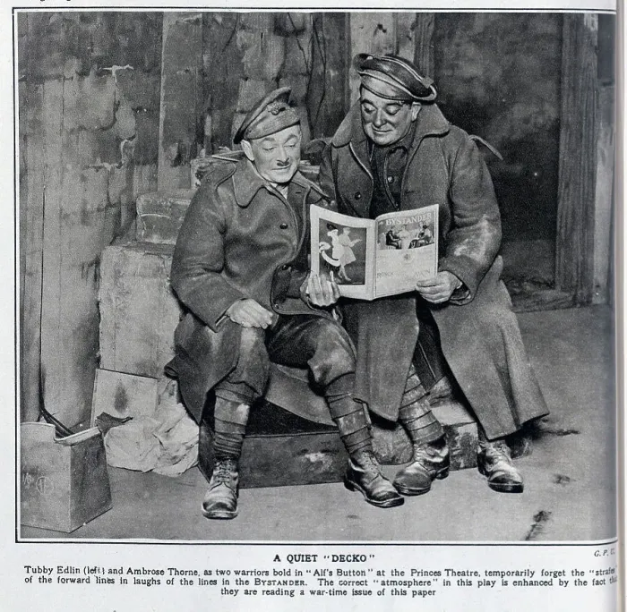 Framed Print : Two actors reading a wartime ??The Bystander?? between sho Framed Print : Two actors reading a wartime ??The Bystander?? between sho