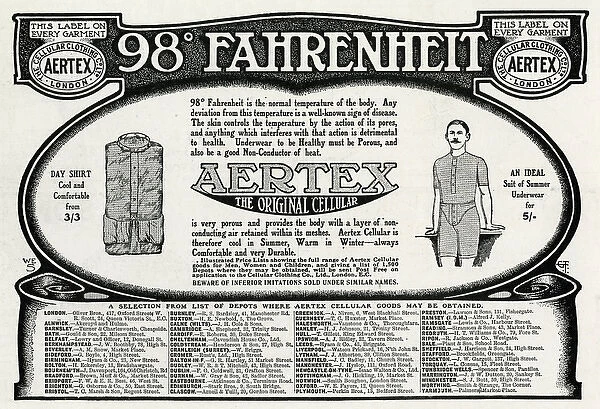 Advert for Aertex mens underwear 1907