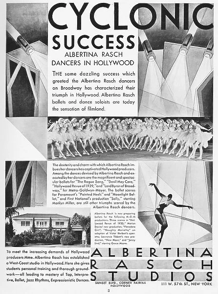 Advert for Albertina Rasch Studios and her dancers