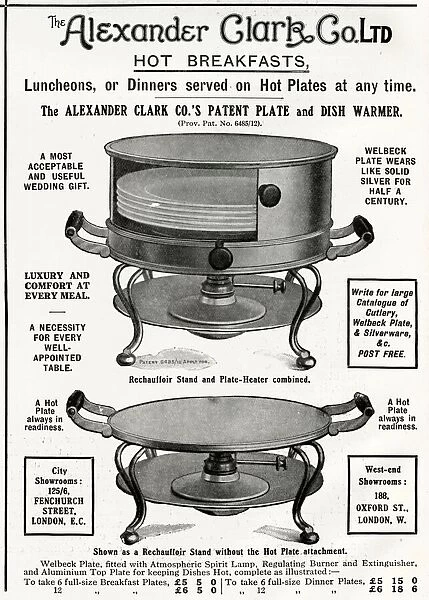 Advert for Alexander Clark, hot plate 1912