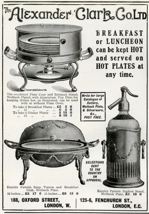 Framed Print : Advert for Alexander Clark, hot plate & soup tureen 1912 Framed Print : Advert for Alexander Clark, hot plate & soup tureen 1912