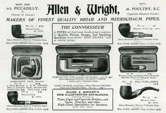Framed Print : Advert, Allen & Wright, Briar and Meerschaum pipes Framed Print : Advert, Allen & Wright, Briar and Meerschaum pipes
