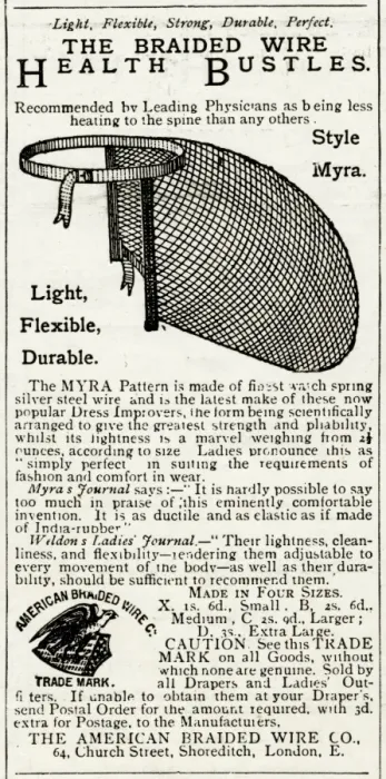 Framed Print : Advert for American Braided Wire bustles 1887 Framed Print : Advert for American Braided Wire bustles 1887