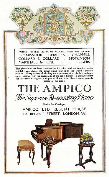 Advert, The Ampico piano, Regent Street, London