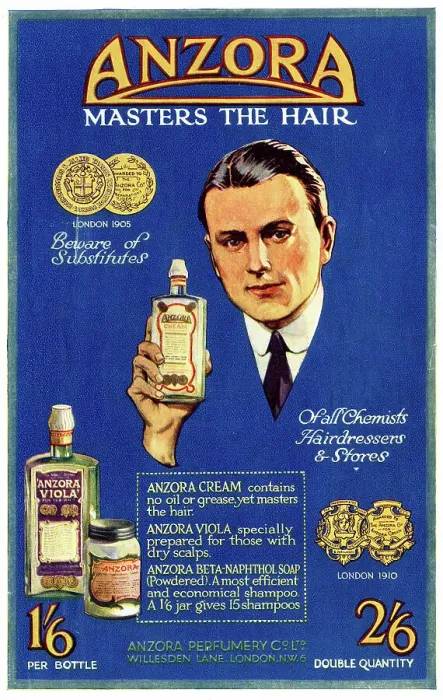 Framed Print : Advert, Anzora Hairdressing Cream, Oil and Soap Framed Print : Advert, Anzora Hairdressing Cream, Oil and Soap