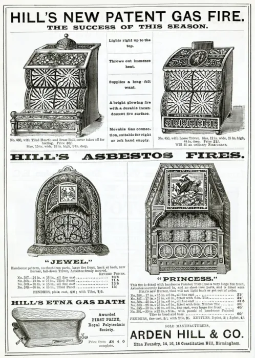 Framed Print : Advert for Arden Hills & Co new patent gas fires 1888 Framed Print : Advert for Arden Hills & Co new patent gas fires 1888