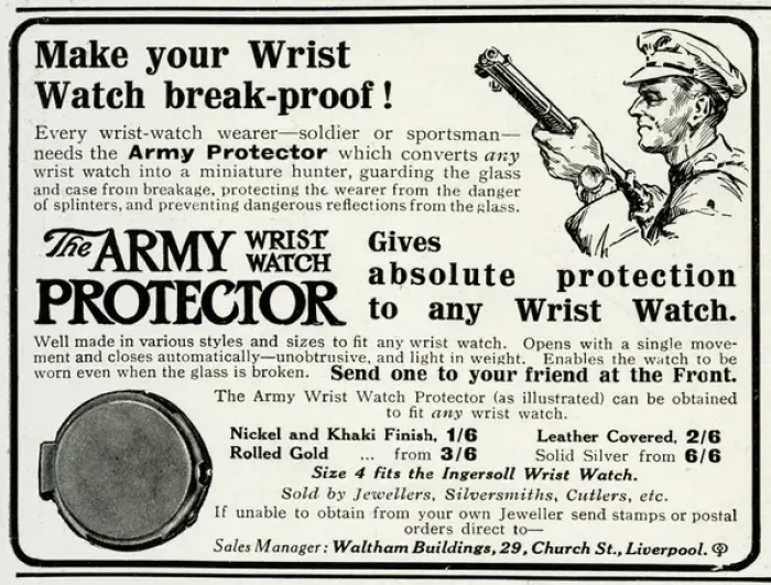 Framed Print : Advert for the Army wrist watch protector 1916 Framed Print : Advert for the Army wrist watch protector 1916