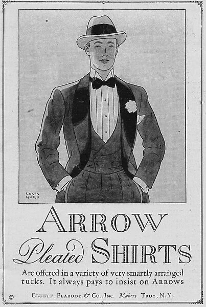 Advert for Arrow Pleated Mens Shirts, 1925, New York