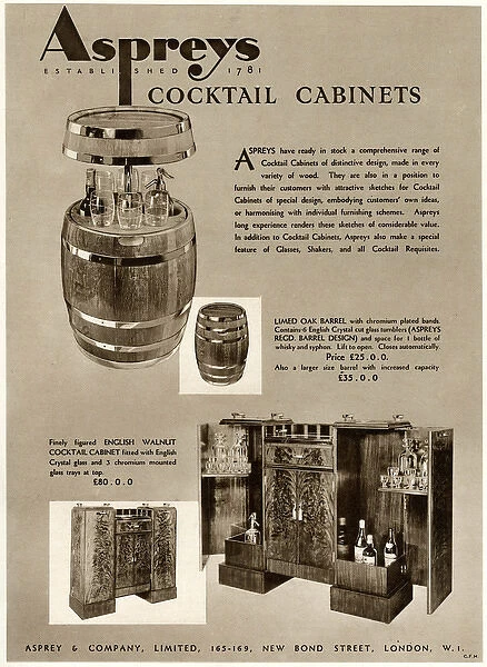 Advert for Asprey cocktail cabinets 1934