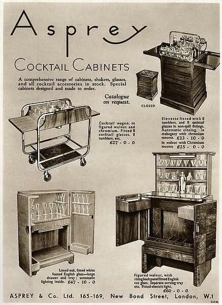 Advert for Asprey cocktail cabinets 1936