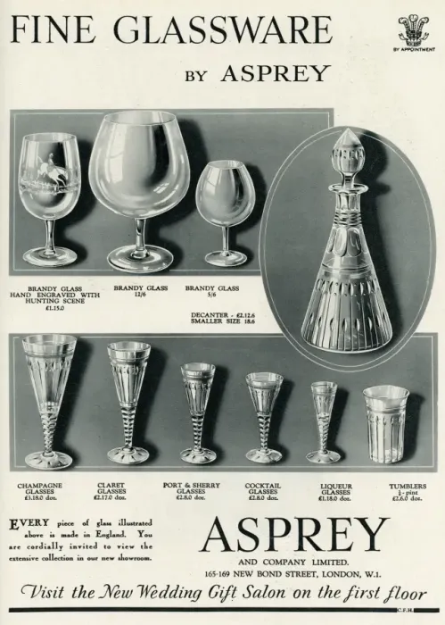 Framed Print : Advert for Asprey glassware 1934 Framed Print : Advert for Asprey glassware 1934