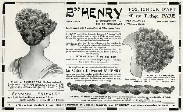 Advert for B Henry hairpieces 1910