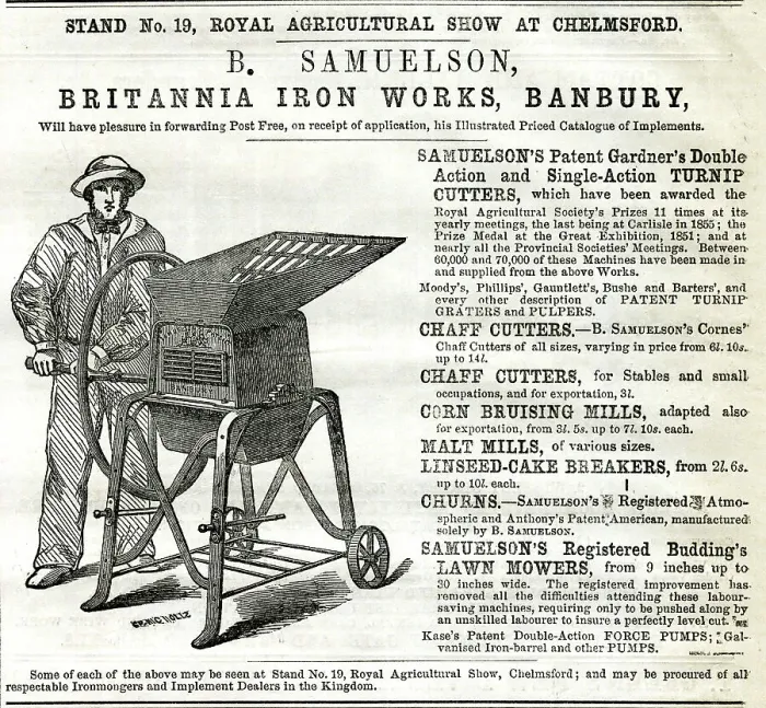 Framed Print : Advert, B Samuelson, Britannia Iron Works, Banbury Framed Print : Advert, B Samuelson, Britannia Iron Works, Banbury